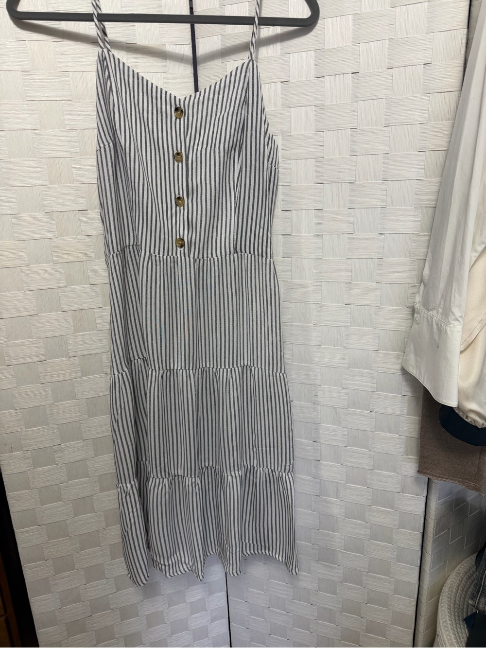 Monteau White & Black Striped Button-Front Midi Dress